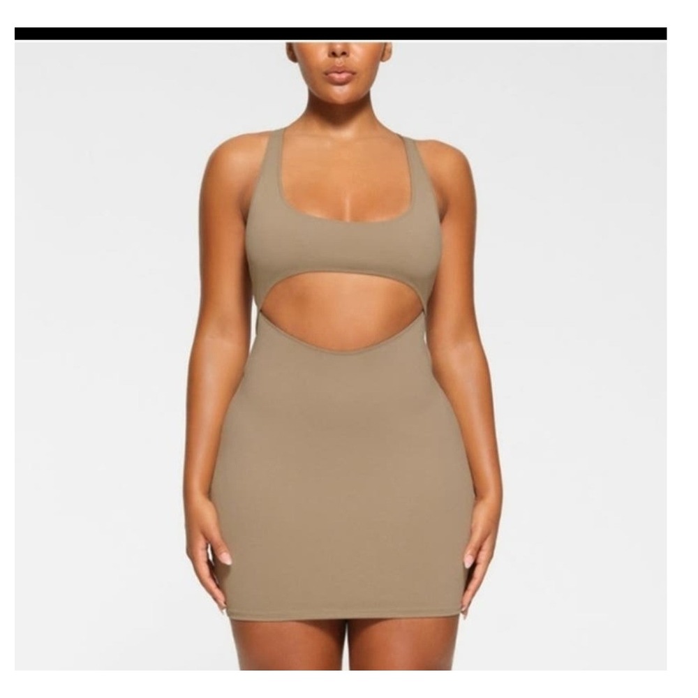 SKIMS Recycled Swim‎ Cut Out Tank Dress Cocoa Brown Mini Dress 4X